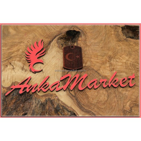 Türk Bayrağı Kolye Ucu - Anahtarlık 0134 Kırmızı Sandal Ağacı