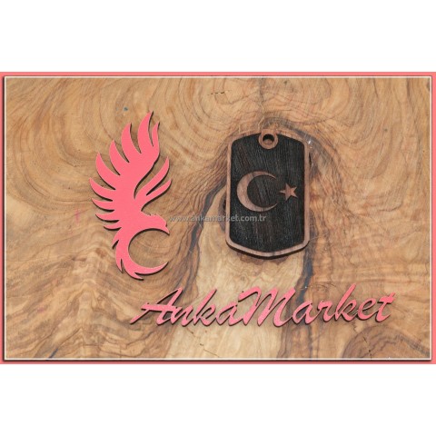 Türk Bayrağı Kolye Ucu - Anahtarlık 0229 Gül Ağacı