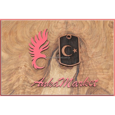 Türk Bayrağı Kolye Ucu - Anahtarlık 0235 Gül Ağacı