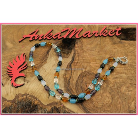 Yetişkin Çakra Kolye Karışık Doğal Taş 6mm-8mm