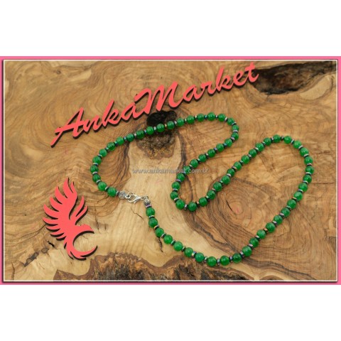 Yeşil Akik ve Renkli Hematit Kolye 6mm