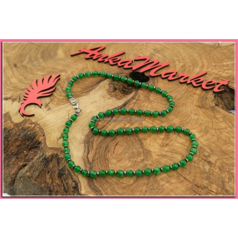 Yeşil Akik ve Renkli Hematit Kolye 6mm