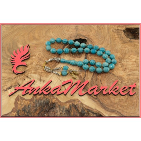 Turkuaz Sıkma Kehribar Tespih