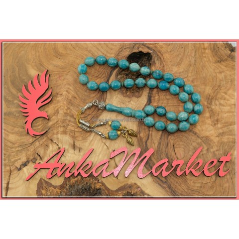 Turkuaz Sıkma Kehribar Tespih